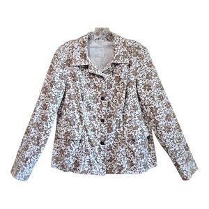 CHRISTOPHER CJ BANKS Women M Corduroy Jacket Blazer Buttons Tan White Floral 38"